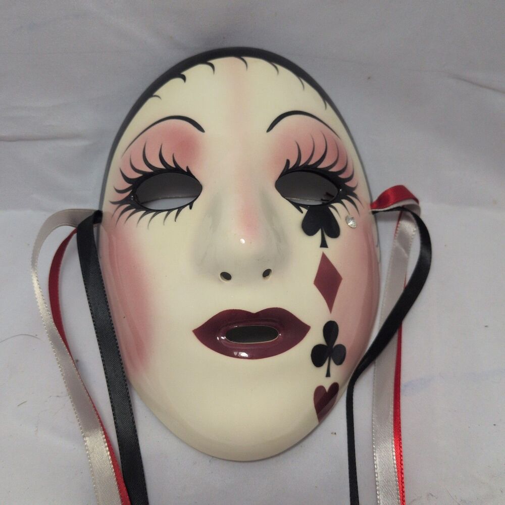 Vintage Fancy Faces New Orleans Signed Ceramic Harlequin Wall Mask Signed 80s
